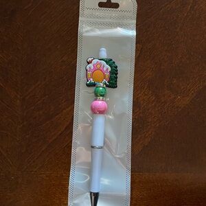 Cute Christmas White Pen with Pink and Green Charm